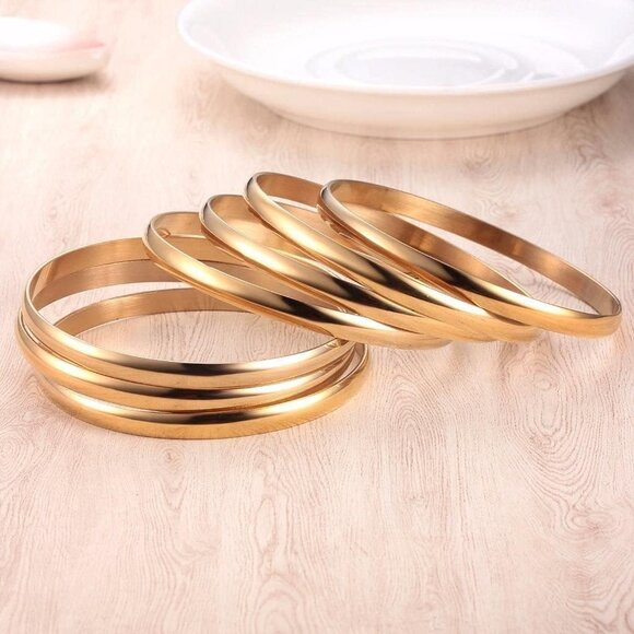 14K Gold Plated Gold Bangle Bracelets for Women Christmas Birthday Gifts, Set of - Picture 2 of 5